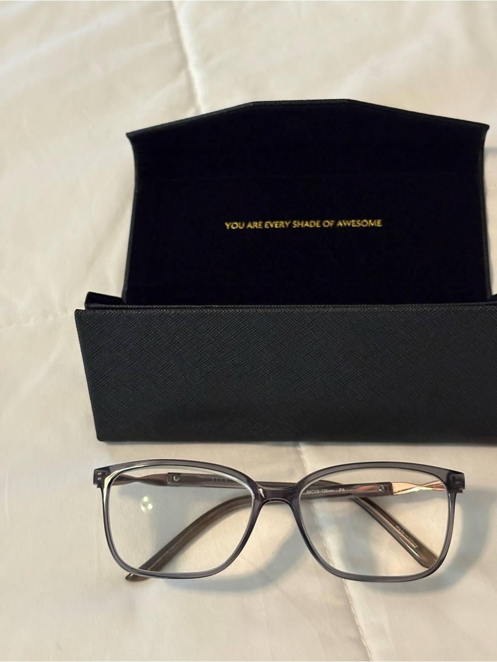 Translucent Gray Square Women’s Glasses with Black Case